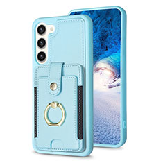 Coque Silicone Gel Motif Cuir Housse Etui BF2 pour Samsung Galaxy S22 Plus 5G Bleu Clair