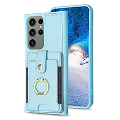 Coque Silicone Gel Motif Cuir Housse Etui BF2 pour Samsung Galaxy S23 Ultra 5G Bleu Clair