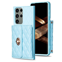 Coque Silicone Gel Motif Cuir Housse Etui BF3 pour Samsung Galaxy S24 Ultra 5G Bleu Clair