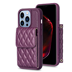 Coque Silicone Gel Motif Cuir Housse Etui BF4 pour Apple iPhone 15 Pro Max Violet