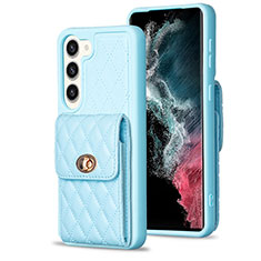 Coque Silicone Gel Motif Cuir Housse Etui BF4 pour Samsung Galaxy S23 5G Bleu Clair