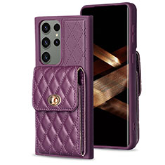 Coque Silicone Gel Motif Cuir Housse Etui BF4 pour Samsung Galaxy S24 Ultra 5G Violet