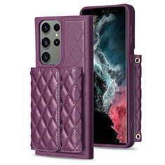 Coque Silicone Gel Motif Cuir Housse Etui BF5 pour Samsung Galaxy S22 Ultra 5G Violet