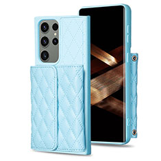 Coque Silicone Gel Motif Cuir Housse Etui BF5 pour Samsung Galaxy S24 Ultra 5G Bleu Clair