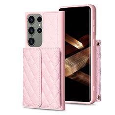 Coque Silicone Gel Motif Cuir Housse Etui BF5 pour Samsung Galaxy S25 Ultra 5G Or Rose