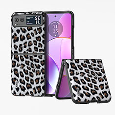 Coque Silicone Gel Motif Cuir Housse Etui BH2 pour Motorola Moto Razr 40 5G Gris Fonce