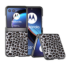 Coque Silicone Gel Motif Cuir Housse Etui BH2 pour Motorola Moto Razr 40 Ultra 5G Gris Fonce