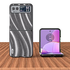 Coque Silicone Gel Motif Cuir Housse Etui BH8 pour Motorola Moto Razr 40 5G Gris Fonce