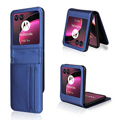 Coque Silicone Gel Motif Cuir Housse Etui BY1 pour Motorola Moto Razr 40 Ultra 5G Bleu