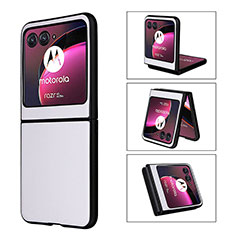 Coque Silicone Gel Motif Cuir Housse Etui BY3 pour Motorola Moto Razr 40 Ultra 5G Blanc