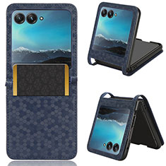 Coque Silicone Gel Motif Cuir Housse Etui CX2 pour Motorola Moto Razr 40 Ultra 5G Bleu