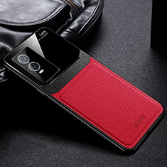 Coque Silicone Gel Motif Cuir Housse Etui FL1 pour Vivo Y74s 5G Rouge