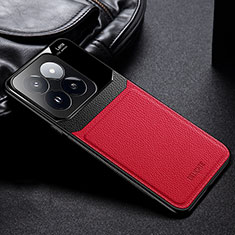 Coque Silicone Gel Motif Cuir Housse Etui FL1 pour Xiaomi Mi 14 5G Rouge