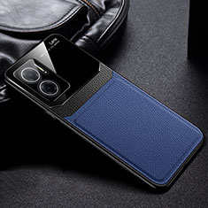 Coque Silicone Gel Motif Cuir Housse Etui FL1 pour Xiaomi Redmi 11 Prime 5G Bleu