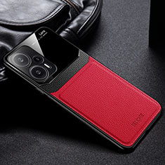 Coque Silicone Gel Motif Cuir Housse Etui FL1 pour Xiaomi Redmi Note 12 Turbo 5G Rouge