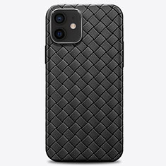 Coque Silicone Gel Motif Cuir Housse Etui H01 pour Apple iPhone 12 Noir