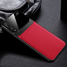 Coque Silicone Gel Motif Cuir Housse Etui H01 pour Huawei P20 Pro Rouge