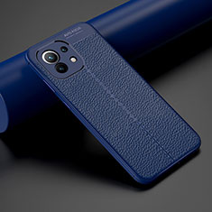Coque Silicone Gel Motif Cuir Housse Etui H01 pour Xiaomi Mi 11 5G Bleu