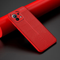 Coque Silicone Gel Motif Cuir Housse Etui H01 pour Xiaomi Mi 11 Lite 5G NE Rouge