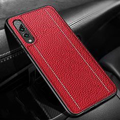 Coque Silicone Gel Motif Cuir Housse Etui H02 pour Huawei P20 Pro Rouge