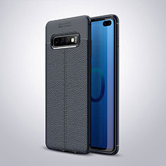 Coque Silicone Gel Motif Cuir Housse Etui H02 pour Samsung Galaxy S10 Plus Bleu