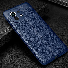 Coque Silicone Gel Motif Cuir Housse Etui H02 pour Xiaomi Mi 11 Lite 4G Bleu