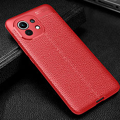 Coque Silicone Gel Motif Cuir Housse Etui H02 pour Xiaomi Mi 11 Lite 5G NE Rouge