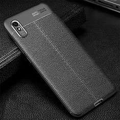 Coque Silicone Gel Motif Cuir Housse Etui H02 pour Xiaomi Redmi 9A Noir