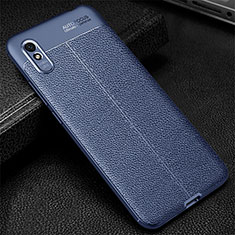 Coque Silicone Gel Motif Cuir Housse Etui H02 pour Xiaomi Redmi 9i Bleu