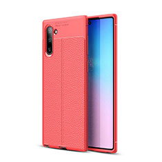 Coque Silicone Gel Motif Cuir Housse Etui H03 pour Samsung Galaxy Note 10 Rouge