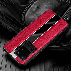 Coque Silicone Gel Motif Cuir Housse Etui H04 pour Samsung Galaxy S20 Ultra Rouge