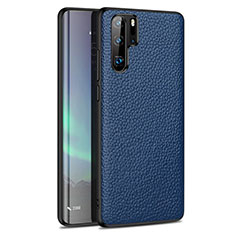 Coque Silicone Gel Motif Cuir Housse Etui H05 pour Huawei P30 Pro New Edition Bleu