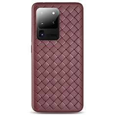 Coque Silicone Gel Motif Cuir Housse Etui H05 pour Samsung Galaxy S20 Ultra 5G Marron