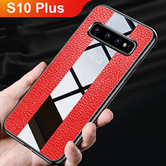 Coque Silicone Gel Motif Cuir Housse Etui L01 pour Samsung Galaxy S10 Plus Rouge