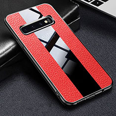 Coque Silicone Gel Motif Cuir Housse Etui L01 pour Samsung Galaxy S10 Rouge