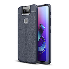 Coque Silicone Gel Motif Cuir Housse Etui pour Asus Zenfone 6 ZS630KL Bleu