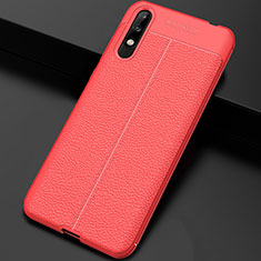 Coque Silicone Gel Motif Cuir Housse Etui pour Huawei Enjoy 10 Rouge