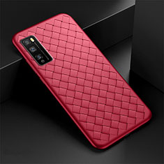 Coque Silicone Gel Motif Cuir Housse Etui pour Huawei Enjoy 20 Pro 5G Rouge