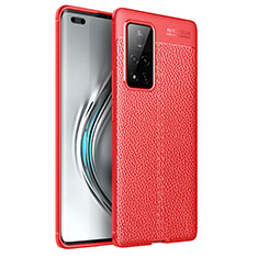 Coque Silicone Gel Motif Cuir Housse Etui pour Huawei Honor V40 5G Rouge