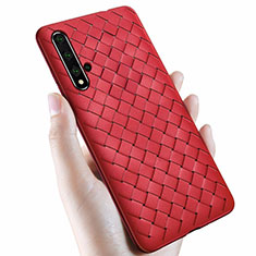 Coque Silicone Gel Motif Cuir Housse Etui pour Huawei Nova 5T Rouge