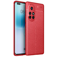 Coque Silicone Gel Motif Cuir Housse Etui pour Huawei Nova 8 Pro 5G Rouge