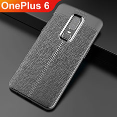 Coque Silicone Gel Motif Cuir Housse Etui pour OnePlus 6 Noir