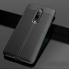 Coque Silicone Gel Motif Cuir Housse Etui pour OnePlus 7 Pro Noir