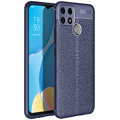 Coque Silicone Gel Motif Cuir Housse Etui pour Oppo A15 Bleu