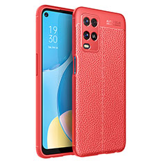 Coque Silicone Gel Motif Cuir Housse Etui pour Oppo A54 4G Rouge