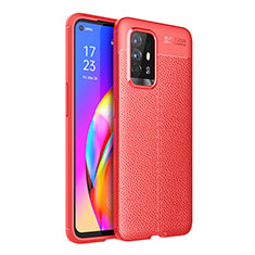 Coque Silicone Gel Motif Cuir Housse Etui pour Oppo A95 5G Rouge