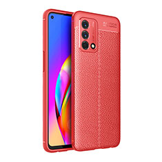 Coque Silicone Gel Motif Cuir Housse Etui pour Oppo F19 Rouge