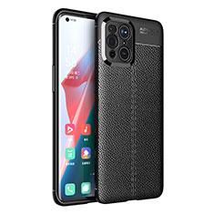 Coque Silicone Gel Motif Cuir Housse Etui pour Oppo Find X3 Pro 5G Noir