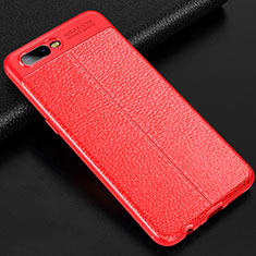 Coque Silicone Gel Motif Cuir Housse Etui pour Oppo R17 Neo Rouge