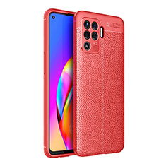 Coque Silicone Gel Motif Cuir Housse Etui pour Oppo Reno5 F Rouge